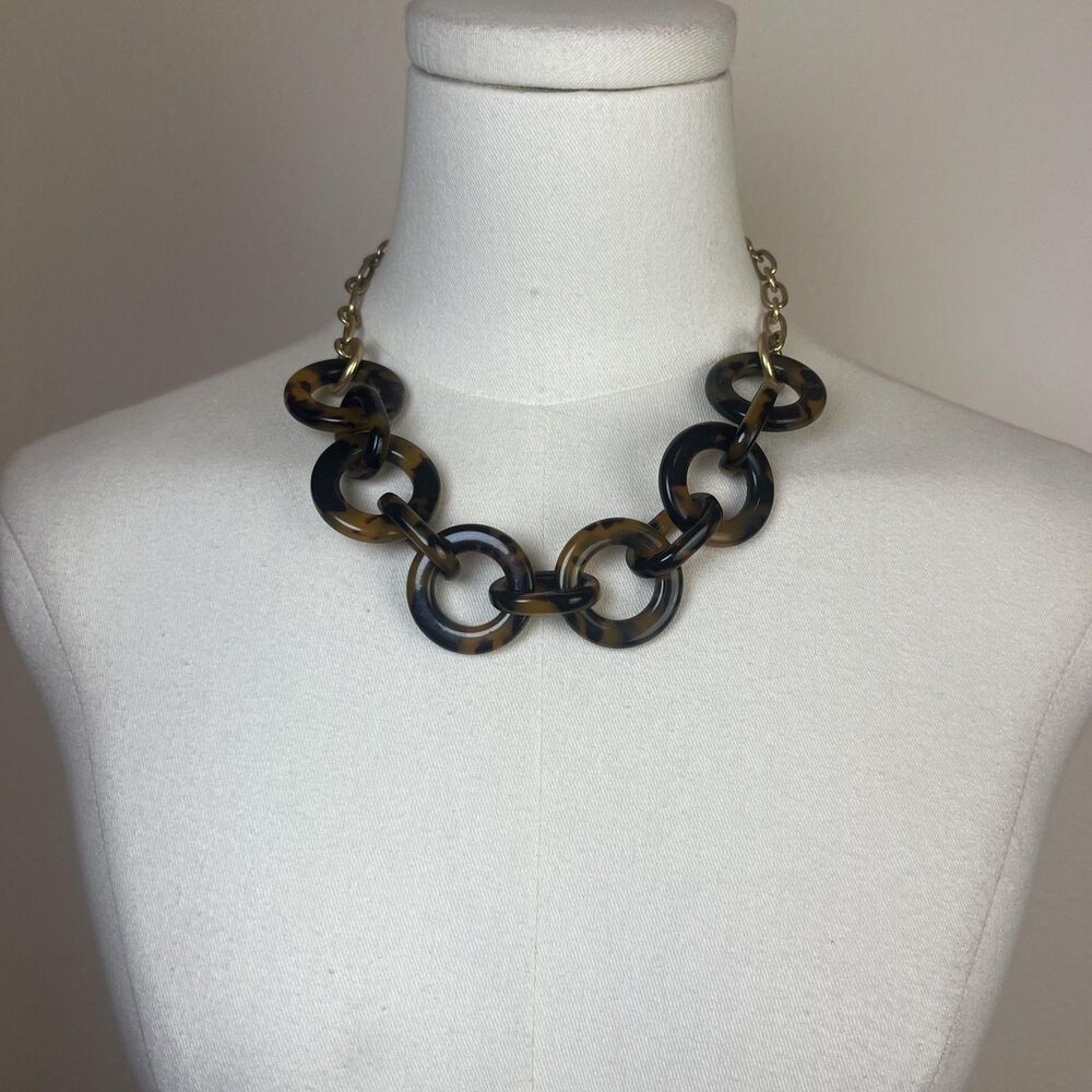 J.Crew Tortoise Link Statement Necklace Womens Adjustable Chunky Chain Jewelry